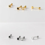 925 Silver Square Zircon Ear Hole Earrings