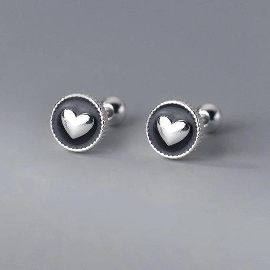 925 Silver Heart Screw Bead Stud Earrings Minimalist Jewelry