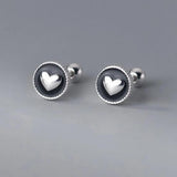 925 Silver Heart Screw Bead Stud Earrings Minimalist Jewelry