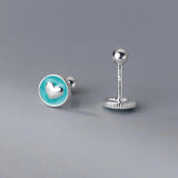 925 Silver Heart Screw Bead Stud Earrings Minimalist Jewelry