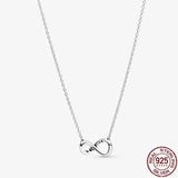 925 Silver Necklace Heart Pendent Sparkling CZ Women Fine Jewelry