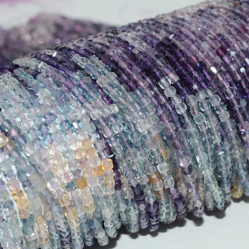 Natural Fluorite Edge Faceted Cube Beads 3mmx3mm