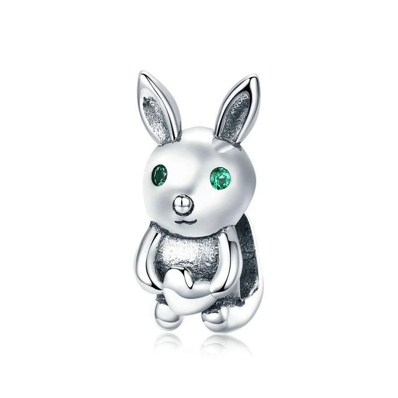 925 Sterling Silver Rabbit Charm with Natural Pearl Beads