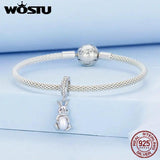 925 Sterling Silver Rabbit Charm with Natural Pearl Beads