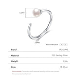 925 Sterling Silver Natural Pearl Adjustable Size 6-9 Finger Ring