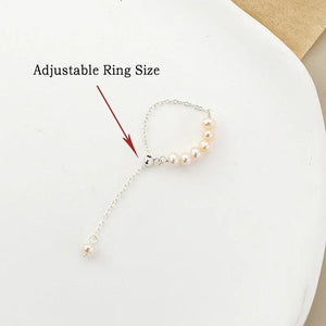 Real Pearl 925 Silver Tassel Adjustable Ring Women Jewelry