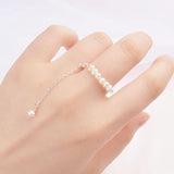 Real Pearl 925 Silver Tassel Adjustable Ring Women Jewelry