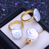 Large Baroque Natural Freshwater Pearl Rings For Women - Gift for Girlfriend