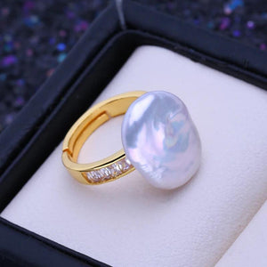 Large Baroque Natural Freshwater Pearl Rings For Women - Gift for Girlfriend