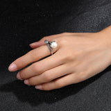 925 Silver Natural Pearl Flower Ring Vintage Fine Jewelry for Women