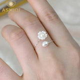 Natural Shell Flower Pearl Ring 925 Sterling Silver Jewelry Women
