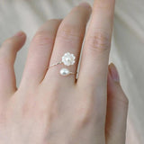 Natural Shell Flower Pearl Ring 925 Sterling Silver Jewelry Women