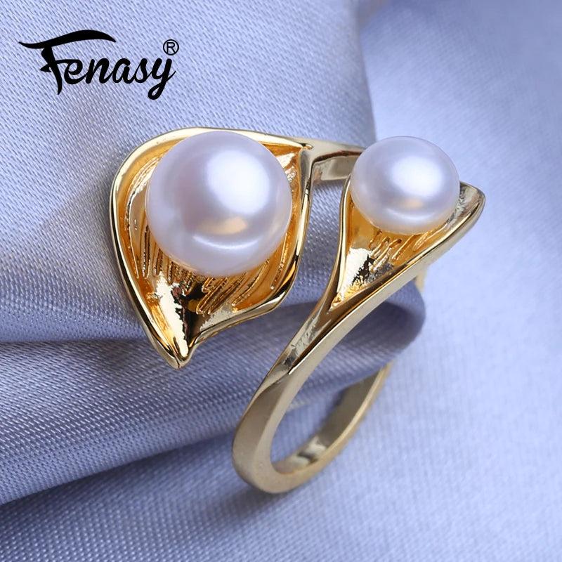 Freshwater Pearl Rings Double Layered Adjustable Ring Female Party Jewelry