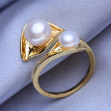 Freshwater Pearl Rings Double Layered Adjustable Ring Female Party Jewelry