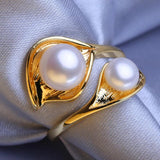 Freshwater Pearl Rings Double Layered Adjustable Ring Female Party Jewelry