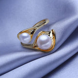Freshwater Pearl Rings Double Layered Adjustable Ring Female Party Jewelry