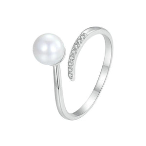 925 Silver Shell Pearl Zircon Adjustable Ring for Women