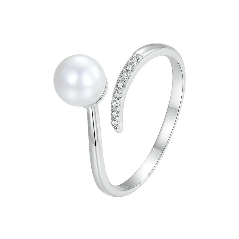 925 Silver Shell Pearl Zircon Adjustable Ring for Women