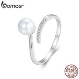 925 Silver Shell Pearl Zircon Adjustable Ring for Women