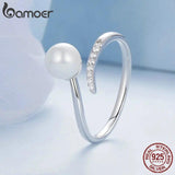 925 Silver Shell Pearl Zircon Adjustable Ring for Women
