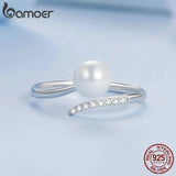 925 Silver Shell Pearl Zircon Adjustable Ring for Women