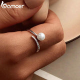 925 Silver Shell Pearl Zircon Adjustable Ring for Women