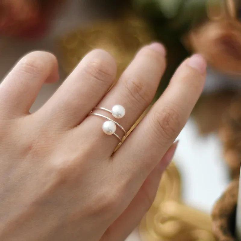 925 Silver Freshwater Double Pearl Ring for Women Gift