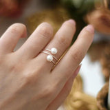 925 Silver Freshwater Double Pearl Ring for Women Gift