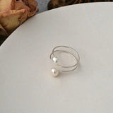 925 Silver Freshwater Double Pearl Ring for Women Gift