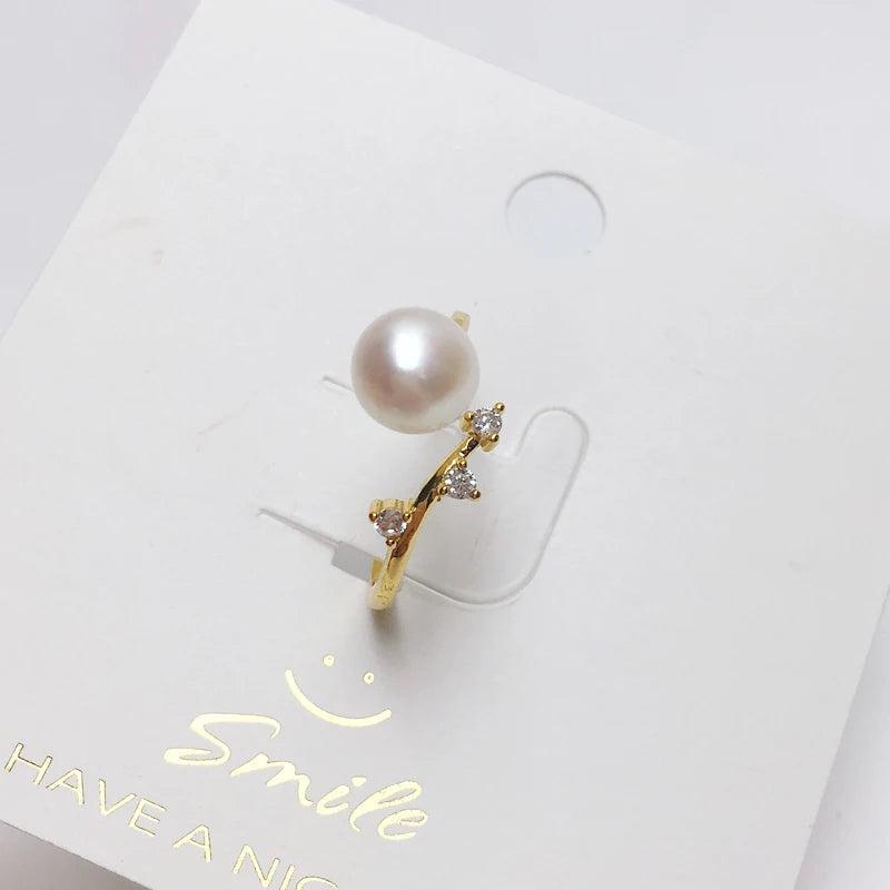 Real Natural Pearl Opening Finger Ring 925 Sterling Silver