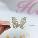 Butterfly Pearl Ring Zircon Natural Pearl 14K Gild Diamond Female Ring