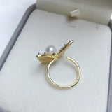 Butterfly Pearl Ring Zircon Natural Pearl 14K Gild Diamond Female Ring