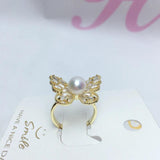 Butterfly Pearl Ring Zircon Natural Pearl 14K Gild Diamond Female Ring
