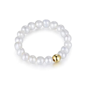Trustdavis Freshwater Pearl Beads Elastic Ring Wedding Jewelry