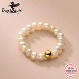 Trustdavis Freshwater Pearl Beads Elastic Ring Wedding Jewelry