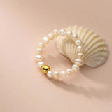 Trustdavis Freshwater Pearl Beads Elastic Ring Wedding Jewelry