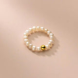 Trustdavis Freshwater Pearl Beads Elastic Ring Wedding Jewelry