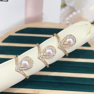 14K Plated Pearl Ring AAA Zircon Drop Personality Jewelry