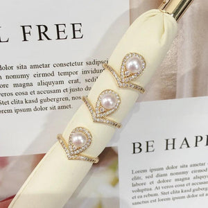 14K Plated Pearl Ring AAA Zircon Drop Personality Jewelry