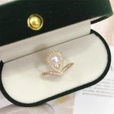 14K Plated Pearl Ring AAA Zircon Drop Personality Jewelry