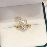 14K Plated Pearl Ring AAA Zircon Drop Personality Jewelry