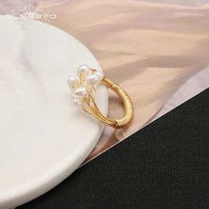 Handmade Copper Wire Wrapped Baroque Pearl Ring Women's Jewelry Gift