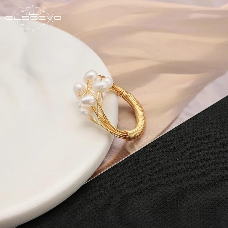 Handmade Copper Wire Wrapped Baroque Pearl Ring Women's Jewelry Gift