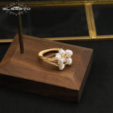 Handmade Copper Wire Wrapped Baroque Pearl Ring Women's Jewelry Gift