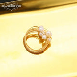 Handmade Copper Wire Wrapped Baroque Pearl Ring Women's Jewelry Gift