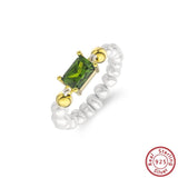 925 Silver Freshwater Pearl Stretch Ring with CZ