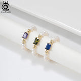 925 Silver Freshwater Pearl Stretch Ring with CZ