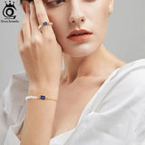 925 Silver Freshwater Pearl Stretch Ring with CZ