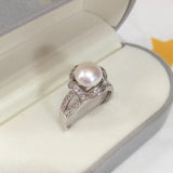 14K Plated Pearl Diamond Wedding Ring Jewelry Gift