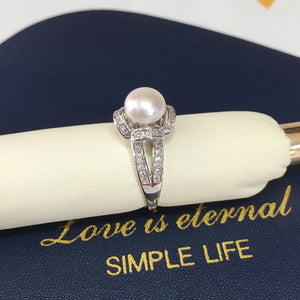 14K Plated Pearl Diamond Wedding Ring Jewelry Gift